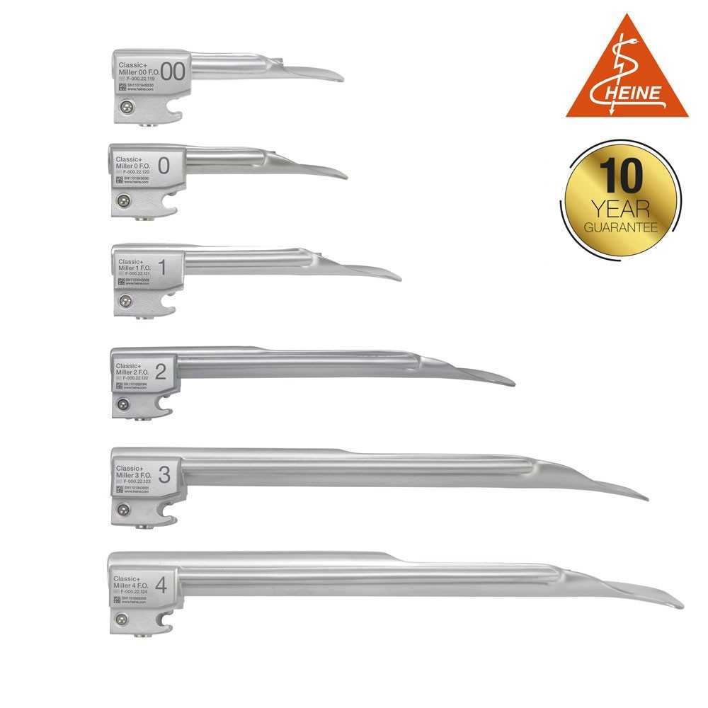 HEINE Classic+ Miller Fiber Optic (F.O.) laryngoscope Blades